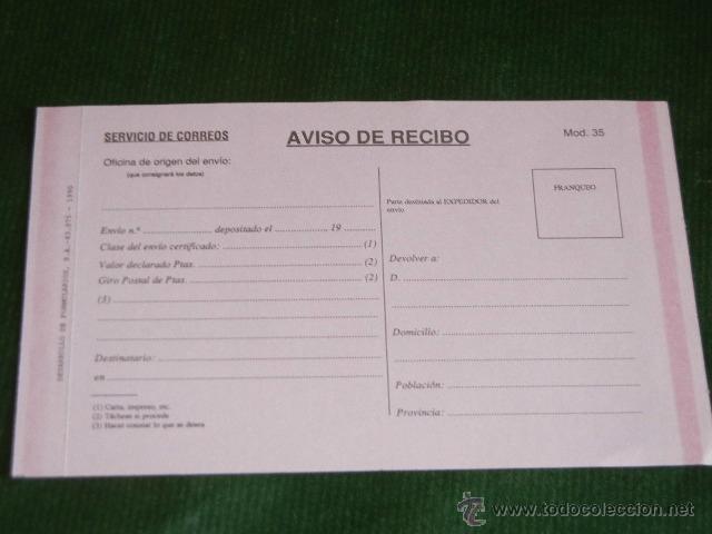 Sellos: IMPRESO AVISO DE RECIBO MOD.35 - NUEVO - Foto 1