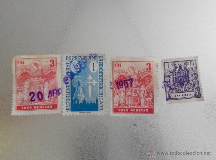 Sellos: 4 sellos fiscales, 1967, epoca franquista (mutualidad previsi&oacute;n administracion local, aguila)