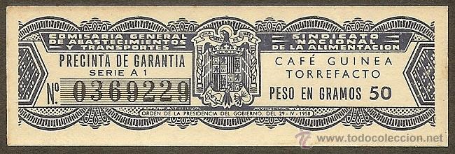 Sellos: Fiscales - Precinta Peque&ntilde;a de Caf&eacute; 1958 - Foto 1