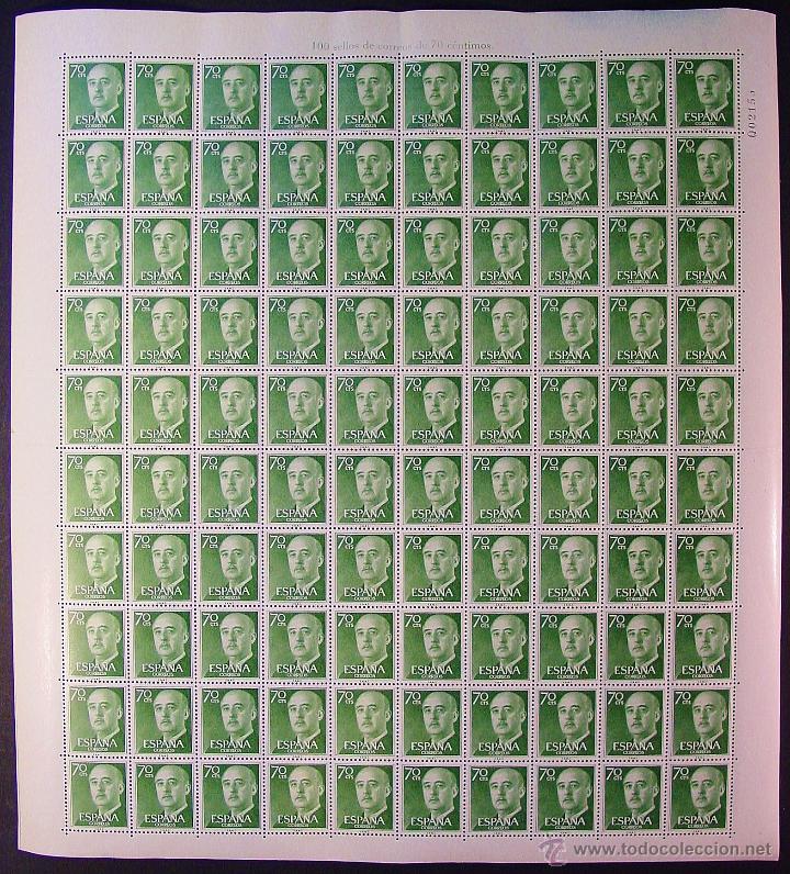 Sellos: HOJA 100 SELLOS DE 70 C&Eacute;NTIMOS. FRANCO B&Aacute;SICO. - Foto 1