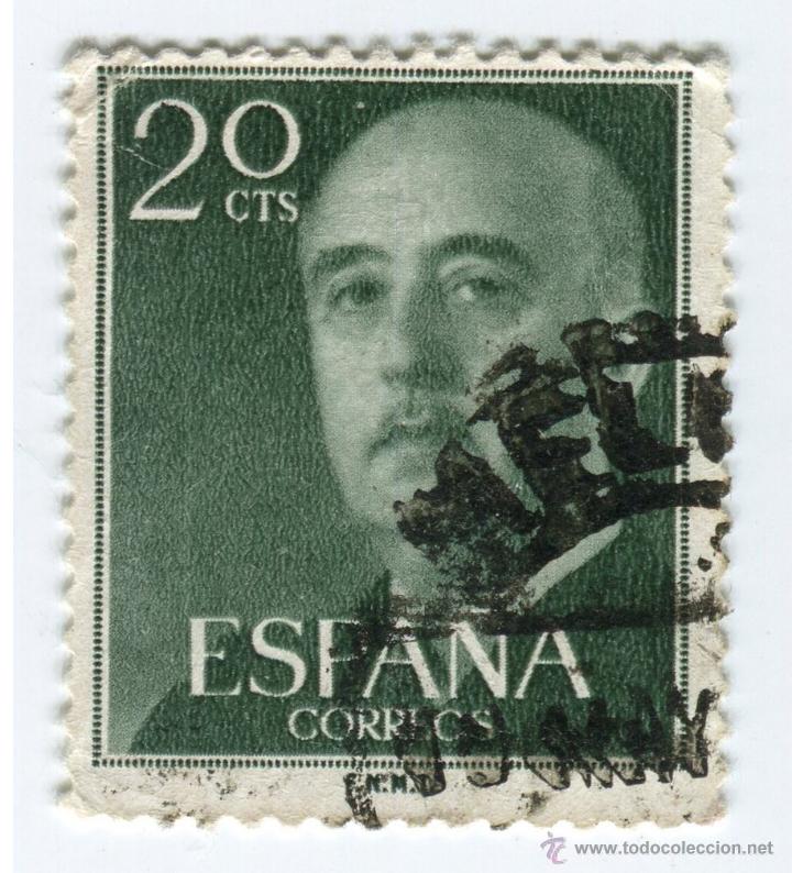 Sellos: ESESPA&Ntilde;A 1955/56. GENERALISIMO FRANCO. 20 CTS. VERDE OLIVA. EDIFIL N&ordm; 1145