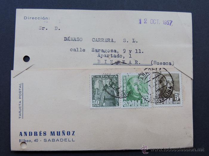Sellos: TARJETA COMERCIAL / ANDRES MU&Ntilde;OZ - SABADELL 1957 - Foto 1