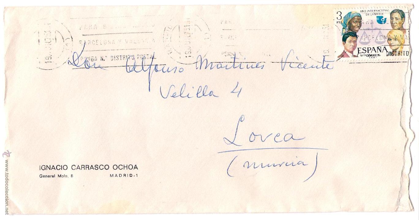 Sellos: sobre circulado de madrid a lorca el 19-jun-75 - Foto 1