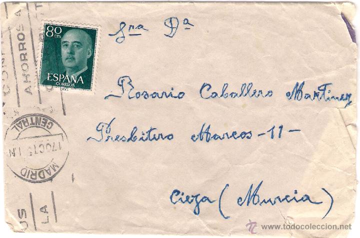 Sellos: sobre circulado de madrid a cieza el 17-oct-57 - Foto 1
