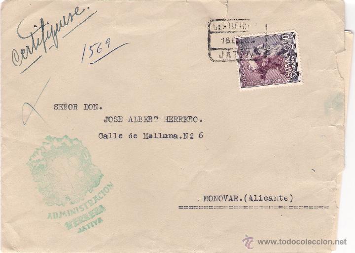 Sellos: carta certificada de j&aacute;tiva, a mon&oacute;var,el 16-1-63 - Foto 1