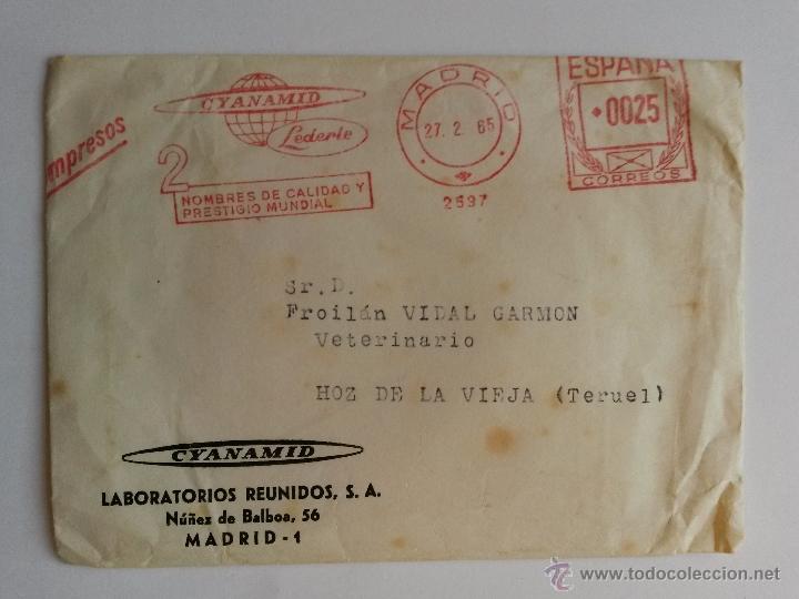 Sellos: Carta de 1965 de laboratorios cyanamid ,madrid, - Foto 1