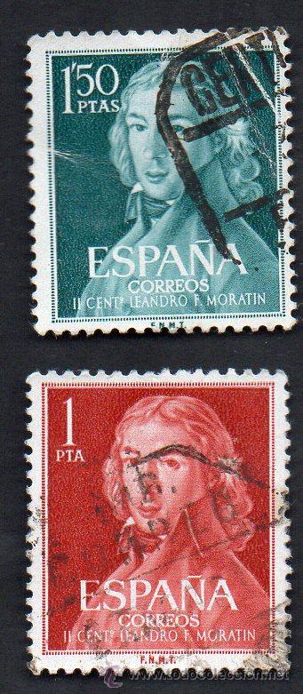 Selos: a&ntilde;o 1961 - edifil 1328 y 1329 - serie, II centenario de leonardo fern&aacute;ndez de morat&iacute;n