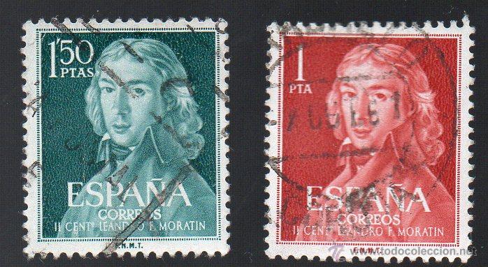 Selos: a&ntilde;o 1961 - edifil 1328 y 1329 - serie, II centenario de leonardo fern&aacute;ndez de morat&iacute;n