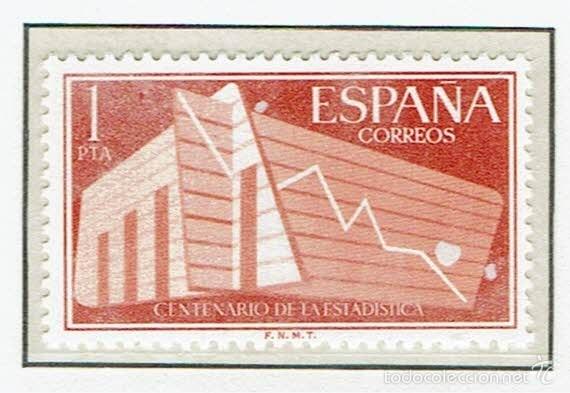 Sellos: CENTENARIO DE LA ESTAD&Iacute;STICA ESPA&Ntilde;OLA. 1956. EDIFIL 1198. - Foto 1