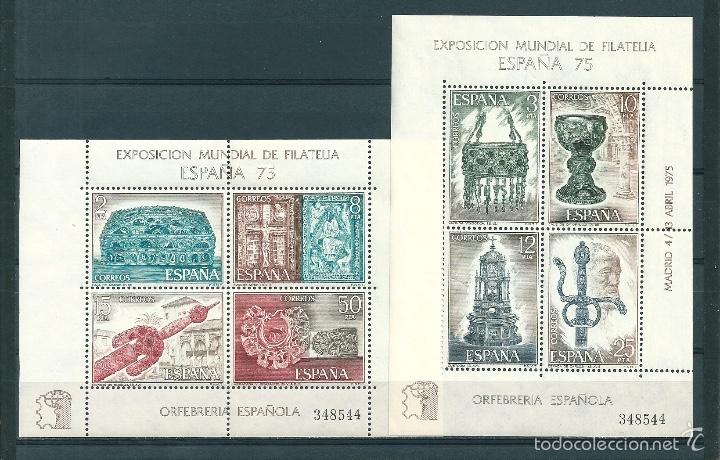 Sellos: 2 hojitas bloque n&ordm; 2252/3 (Edifil). A&ntilde;o 1975. Exposici&oacute;n mundial de filatelia.