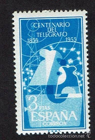 Sellos: I CENTENARIO DEL TEL&Eacute;GRAFO.1955. EDIFIL 1182. &Oacute;XIDO. - Foto 1