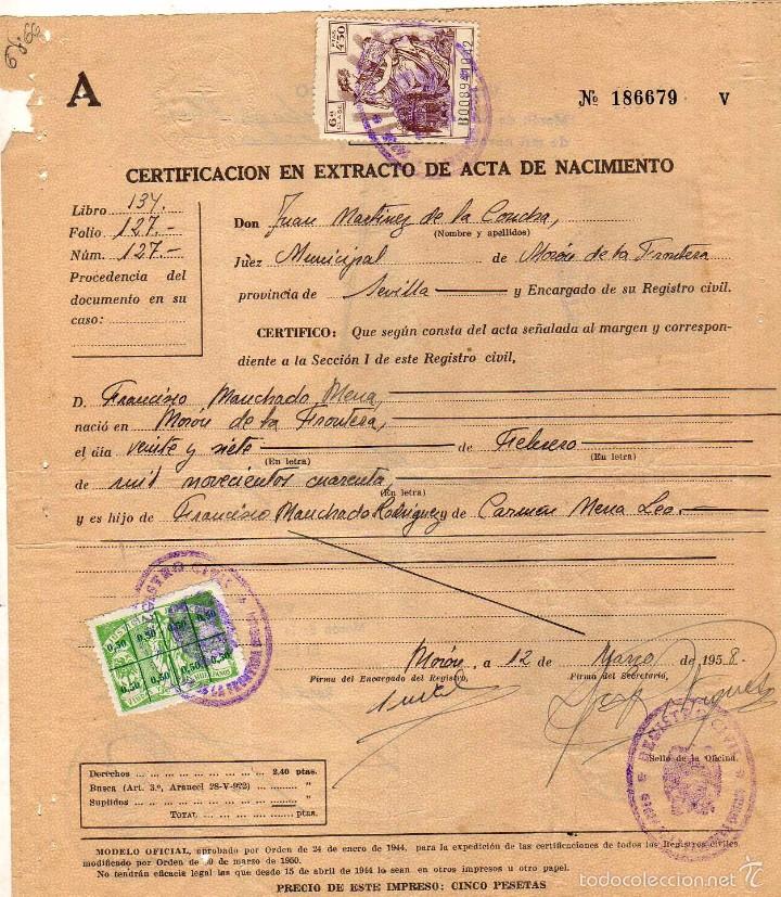 Timbres: Certificaci&oacute;n en extracto de acta de nacimiento.