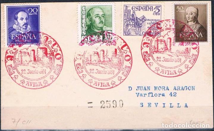 Sellos: 1951.- AR&Eacute;VALO (&Aacute;VILA) A SEVILLA - Foto 1
