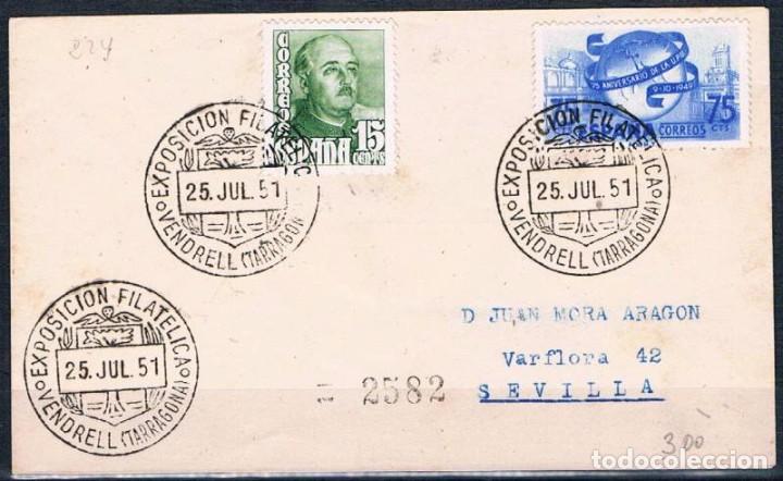Sellos: 1951.-  VENDRELL (TARRAGONA) A SEVILLA - Foto 1