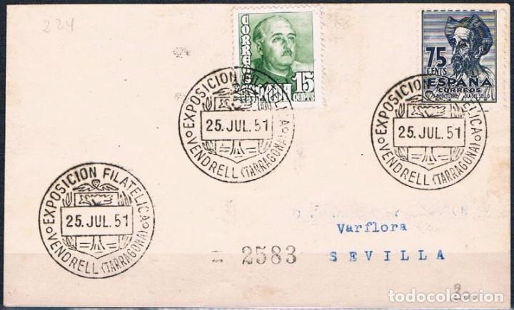 Sellos: 1951.-  VENDRELL (TARRAGONA) A SEVILLA - Foto 1
