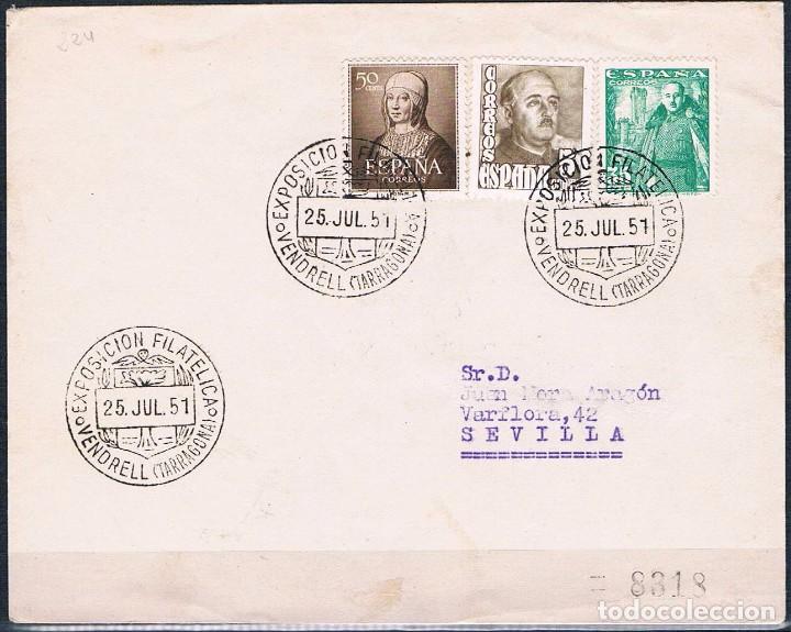Sellos: 1951.-  VENDRELL (TARRAGONA) A SEVILLA - Foto 1