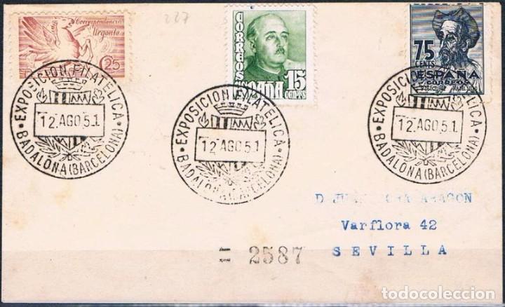 Sellos: 1951.-  BADALONA (BARCELONA) A SEVILLA - Foto 1