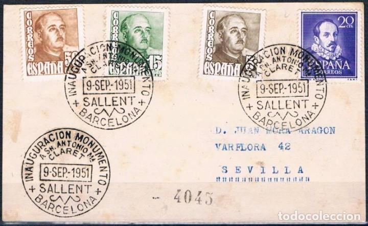 Sellos: 1951.- SALLENT (BARCELONA) A SEVILLA - Foto 1