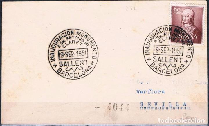 Sellos: 1951.-  SALLENT (BARCELONA) A SEVILLA - Foto 1