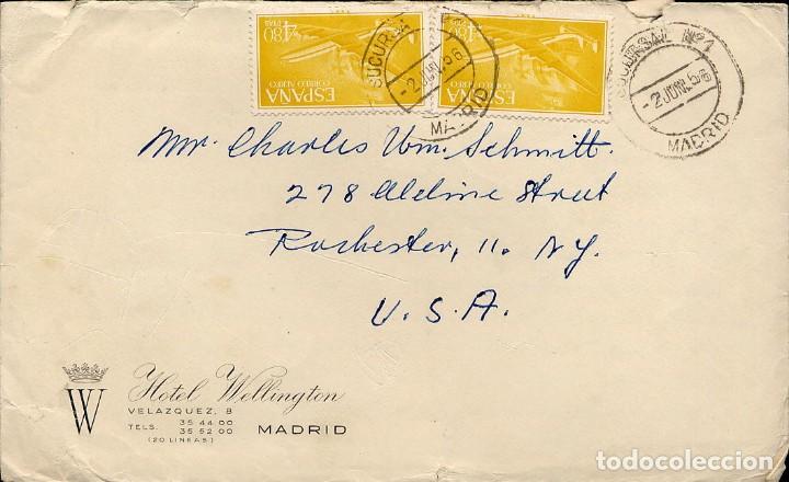 Sellos: SOBRE DE MADRID A USA. 2 JUN 1956. - Foto 1