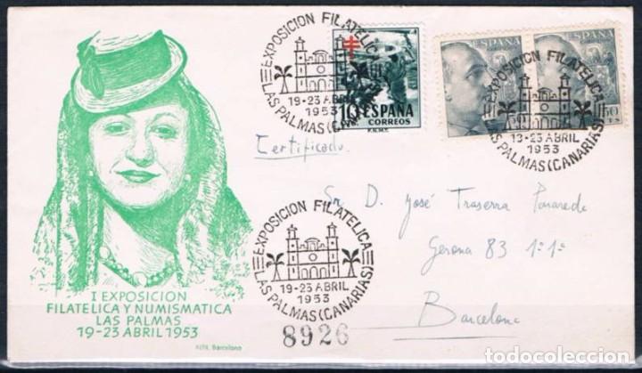 Sellos: 1953.-  LAS PALMAS (CANARIAS) A BARCELONA - Foto 1
