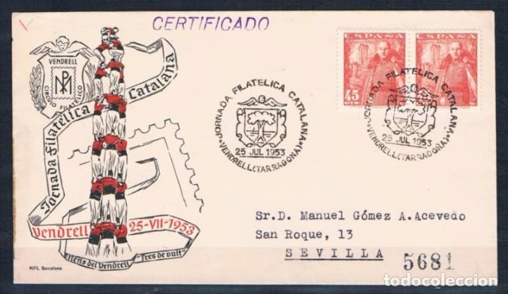 Sellos: 1953.-  VENDRELL (TARRAGONA) A SEVILLA - Foto 1
