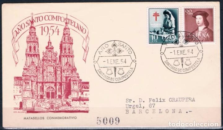 Sellos: 1954.-  SANTIAGO DE COMPOSTELA A BARCELONA - Foto 1
