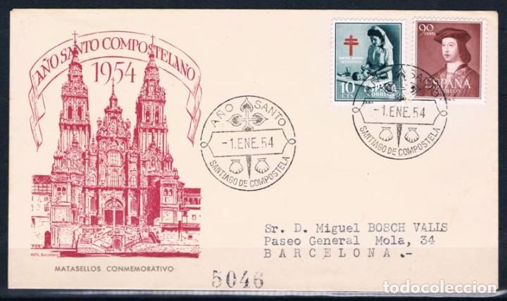Sellos: 1954.-  SANTIAGO DE COMPOSTELA A BARCELONA - Foto 1