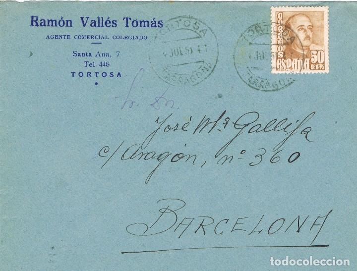 Sellos: 002. Frontal comercial TORTOSA (Tarragona) 1951 - Foto 1