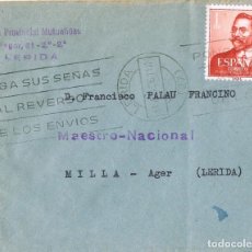 Sellos: 014. CARTA LERIDA 1961, A MAESTRO NACIONAL DE MILLA-AGER. Lote 71520967