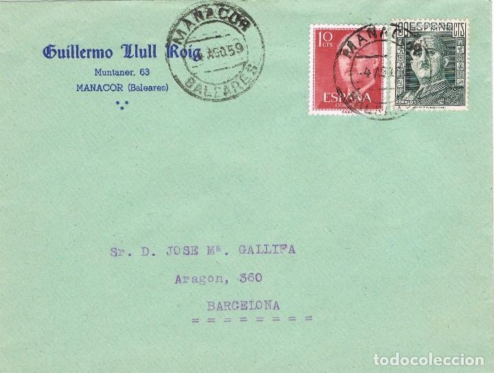 Sellos: 049. Frontal comercal MANACOR (Baleares) 1959.  Guillermo Llull - Foto 1