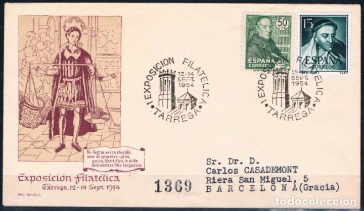Sellos: 1954.-  TARREGA  (M&Eacute;RIDA) A BARCELONA - Foto 1