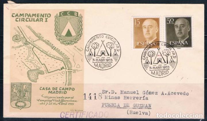 Sellos: 1955.- MADRID A PUEBLA DE GUZM&Aacute;N (HUELVA) - Foto 1