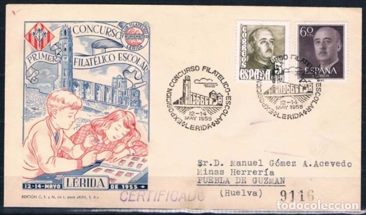 Sellos: 1955.-  L&Eacute;RIDA A PUEBLA DE GUZM&Aacute;N (HUELVA) - Foto 1