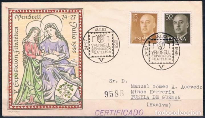 Sellos: 1955.- VENDRELL A PUEBLA DE GUZM&Aacute;N (HUELVA) - Foto 1