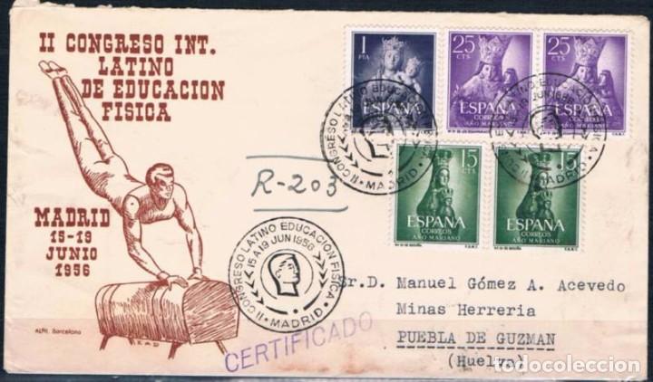 Sellos: 1956.-  MADRID A PUEBLA DE GUZM&Aacute;N (HUELVA) - Foto 1