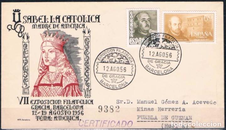 Sellos: 1956.-  BARCELONA A PUEBLA DE GUZM&Aacute;N (HUELVA) - Foto 1