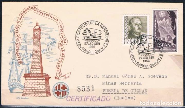 Sellos: 1956.-  BARCELONA A PUEBLA DE GUZM&Aacute;N (HUELVA) - Foto 1