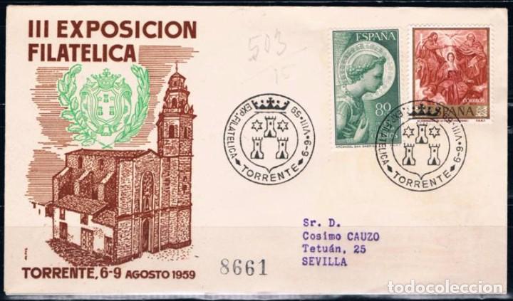 Sellos: 1959.-  TORRENTE (VALENCIA) A SEVILLA - Foto 1