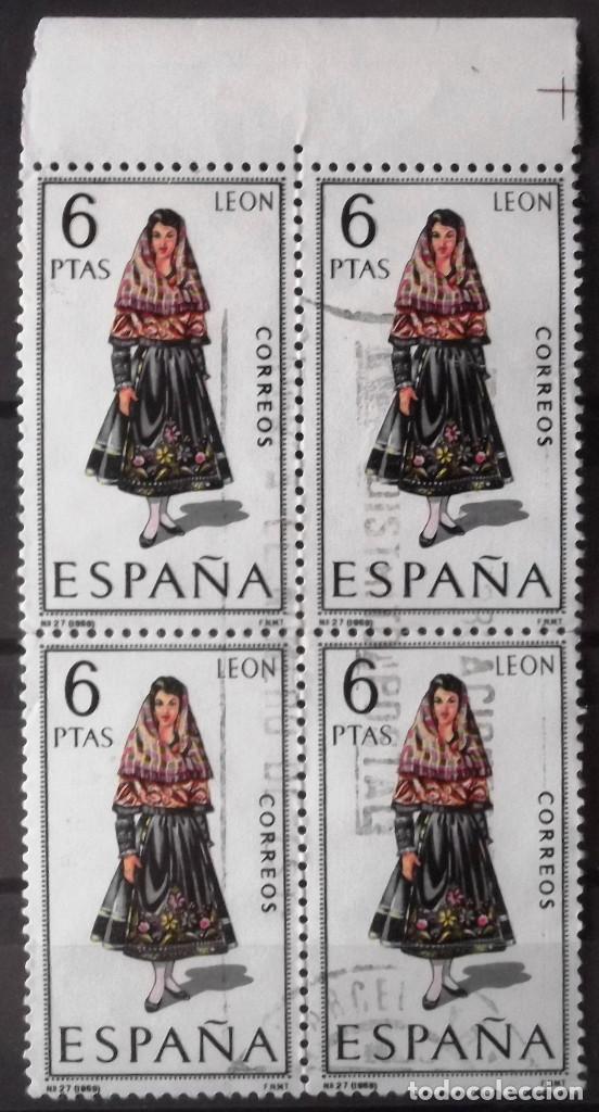 Sellos: Edifil 1900, bloque de 4, usado. Provincia: Le&oacute;n. - Foto 1