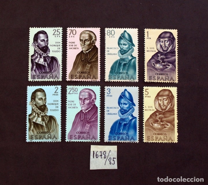 Sellos: Forjadores de Am&eacute;rica - 8 sellos - Cat&aacute;logo Edifil 1678/1685 - a&ntilde;o 1965
