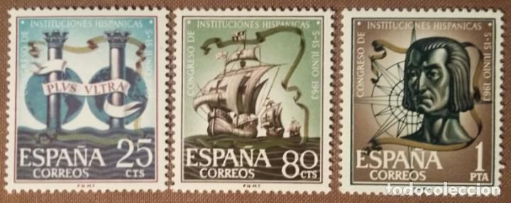Timbres: Espa&ntilde;a.1963, Congreso de Instituciones Hisp&aacute;nicas. 3 valores. (n&ordm; 1513-1515 Edifil).
