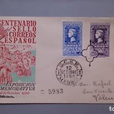Sellos: ESPAÑA - 1950 - SOBRE Y MATASELLOS PRIMER DIA DE CIRCULACION - EDIFIL 1075/1076 - CIRCULADO.. Lote 146251450