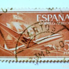 Sellos: SELLO POSTAL ESPAÑA 1955 5 PTS AVION SUPERCONSTELACION Y BARCO CARABELA STA MARIA , CORREO AEREO