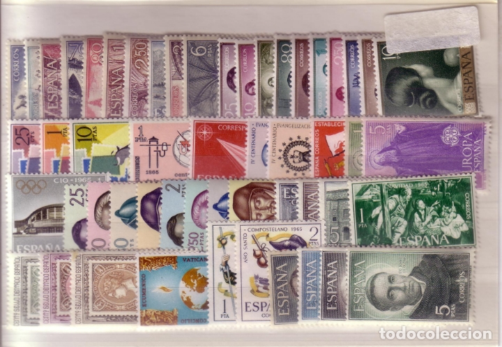 Sellos: ESPA&Ntilde;A.- A&Ntilde;O 1965 COMPLETO SIN ESCUDOS, TODOS NUEVO SIN CHARNELA.