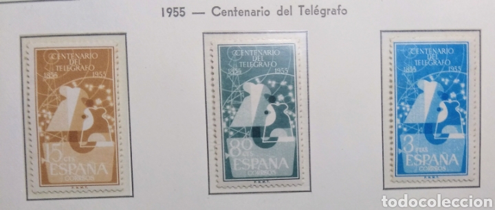 Sellos: 1955. I Centenario del Tel&eacute;grafo. Ed. 1180/82*. - Foto 1
