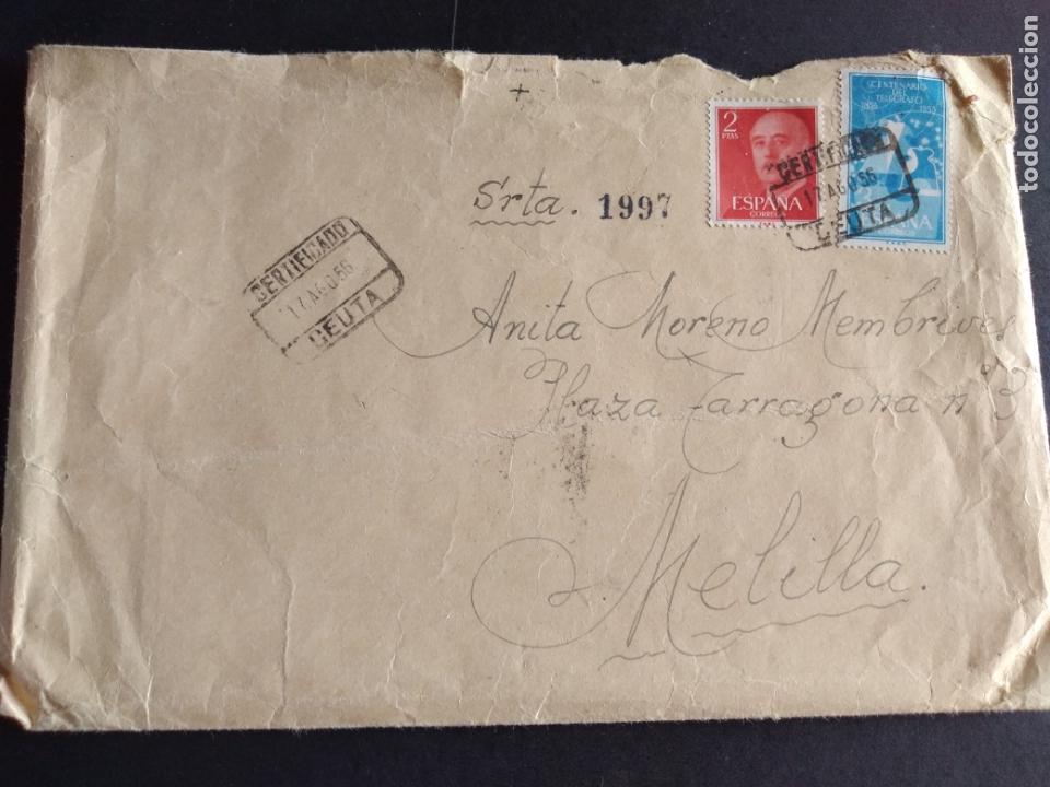 Sellos: SOBRE CON MATASELLOS CERTIFICADO CEUTA 1956 - Foto 1