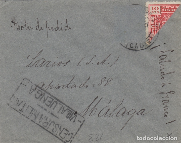  BURGOS - VILLALUENGA CENSURA MILITAR - SELLO BISECTADO -SOBRE DE CARTA E. ESPAÑOL . FALTA FRANQUEO (Sellos - España - II Centenario De 1.950 a 1.975 - Cartas)