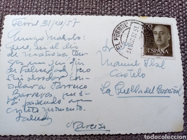 Sellos: Tarjeta postal circulada 1957. Ferrol - Foto 2