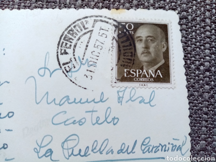 Sellos: Tarjeta postal circulada 1957. Ferrol - Foto 3